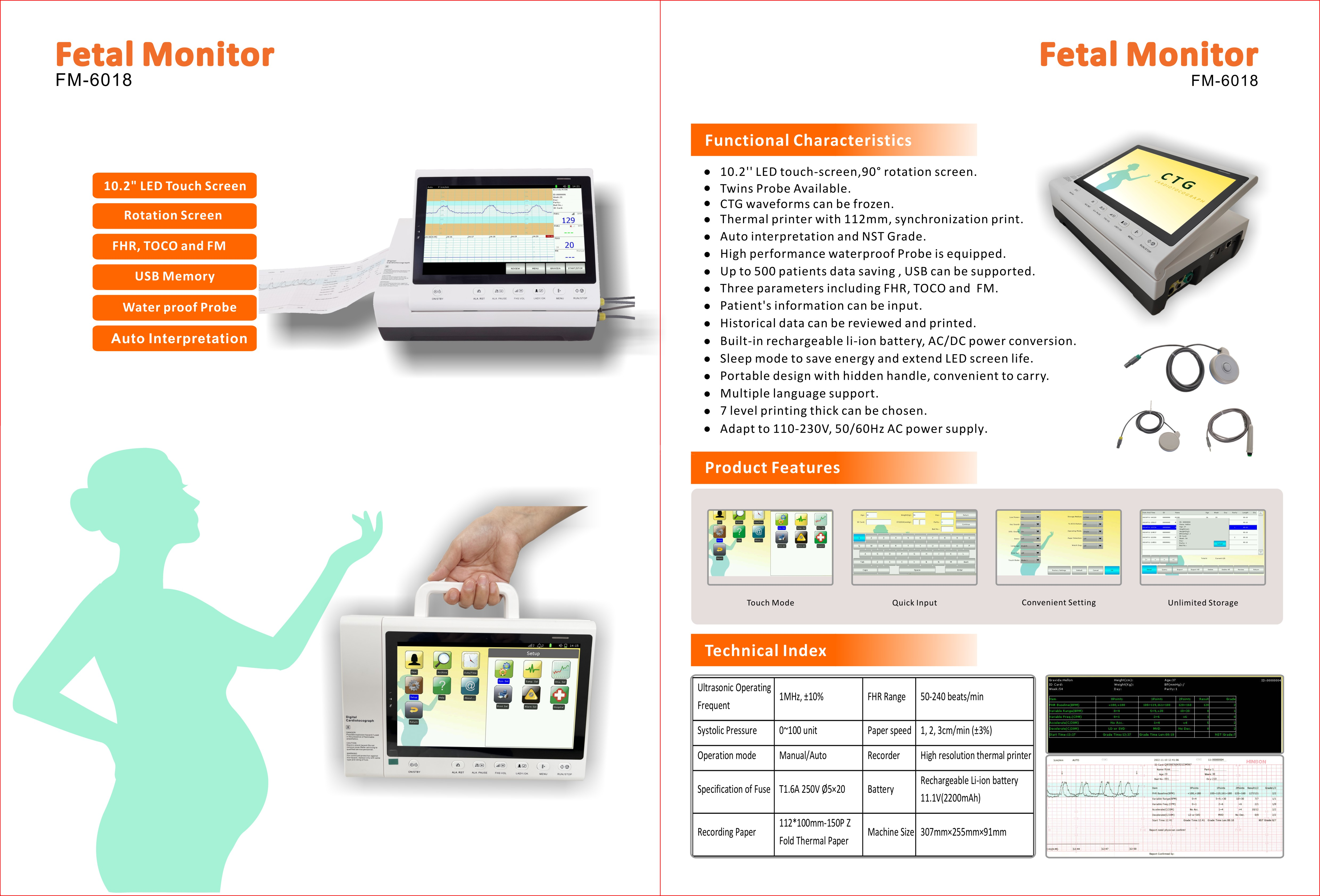  - Color Display Portable Use Maternal Fetal Monitor Ctg Machine